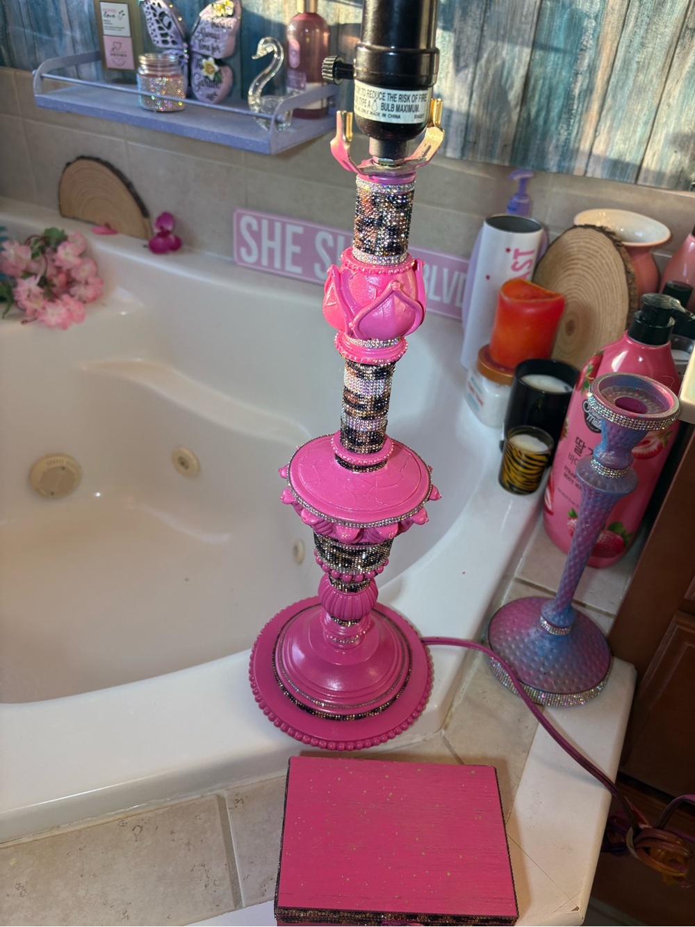 Glam “Barbie theme” Decorative Lamp with leopard & crystal rhinestone Accents!